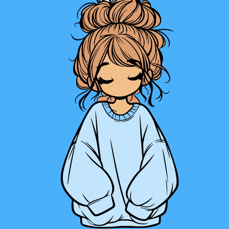 girl with baggy sweatshirt and messy bun