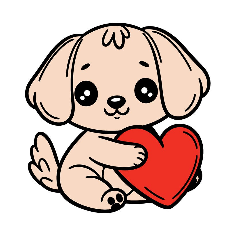 puppy holding a heart