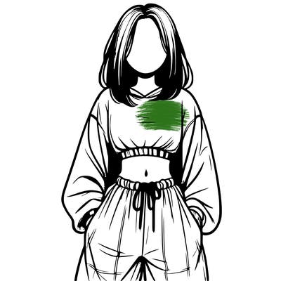 realistic girl faceless with baggy pants and a crop top