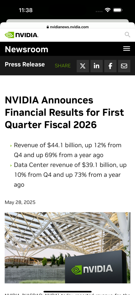 Earnings Whisper - Comunicado de prensa de los resultados financieros del primer trimestre del año fiscal 2026 de NVIDIA.