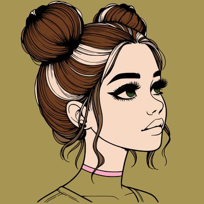 realistic girl with buns on the top of her head