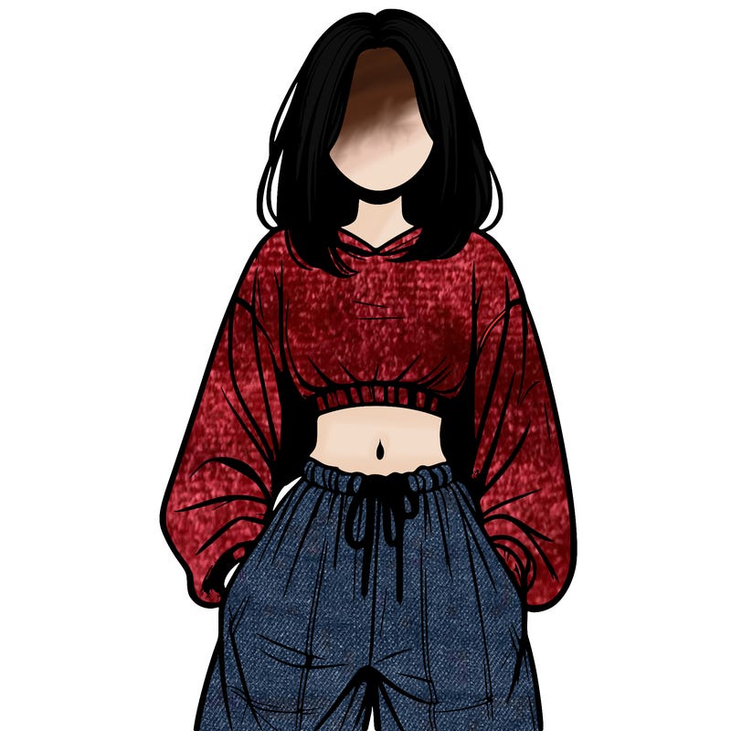 realistic girl faceless with baggy pants and a crop top