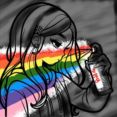 a realistic girl spray painting