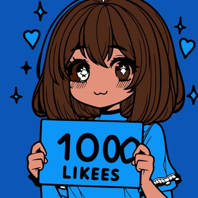anima girl holding a 100 likes sign in her hand