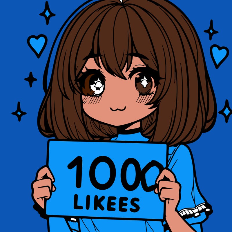 anima girl holding a 100 likes sign in her hand