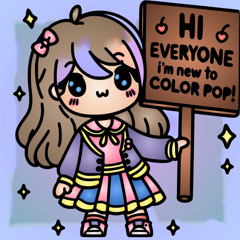 a cute girl holding a sign that says hi everyone i’m new to color pop!