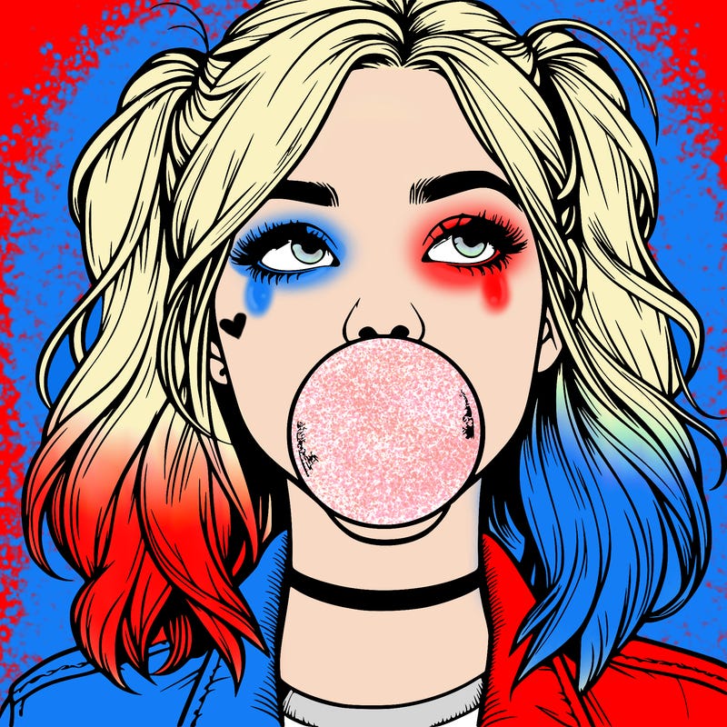 realististic girl blowing bubble -gum