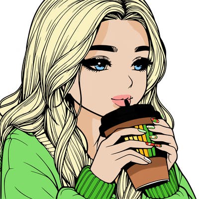 realistic girl drinking coffee