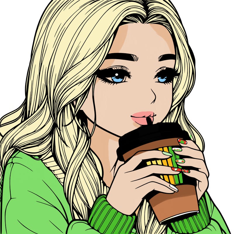 realistic girl drinking coffee