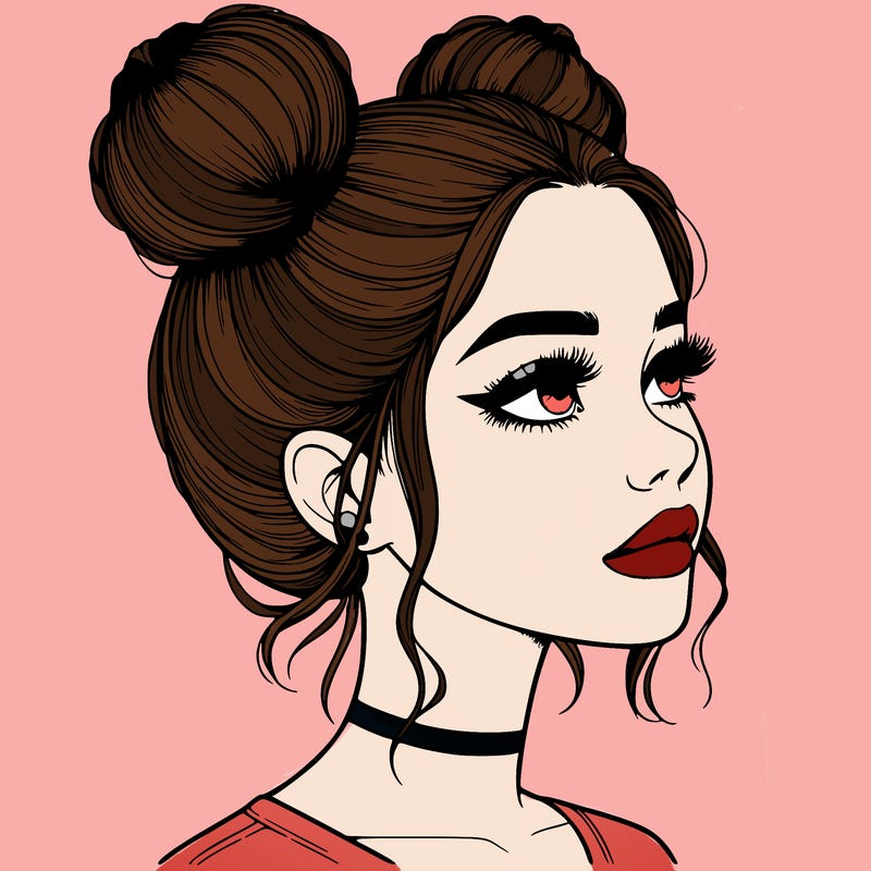 realistic girl with buns on the top of her head