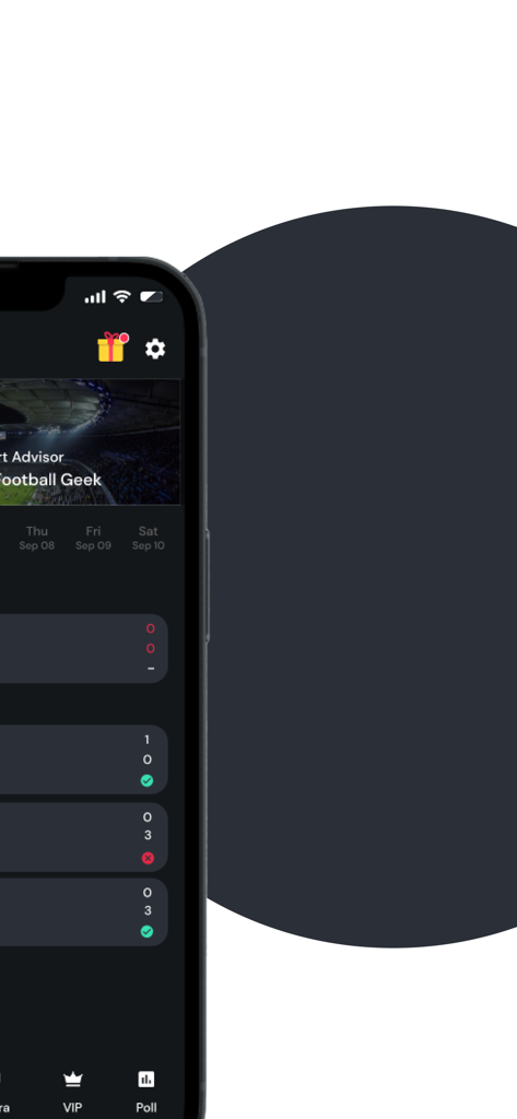 ProfitTips - Football Tips - Interfaz de la aplicación móvil ProfitTips que muestra resultados de partidos de fútbol y consejos de apuestas deportivas