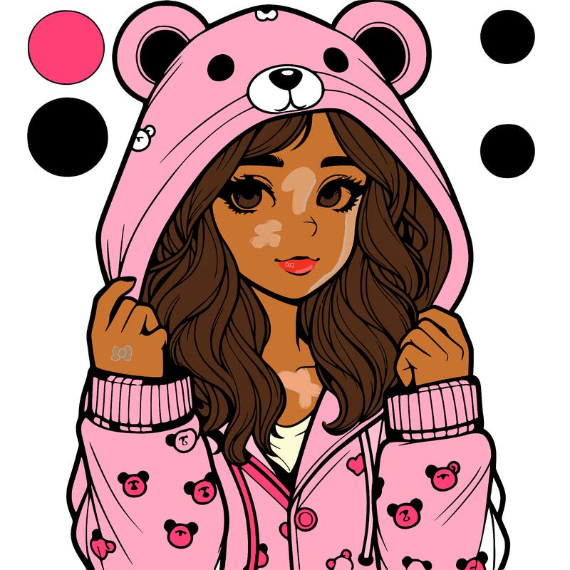 realistic girl in a animal pjs hoodie