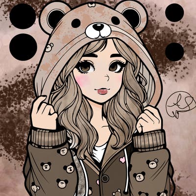 realistic girl in a animal pjs hoodie