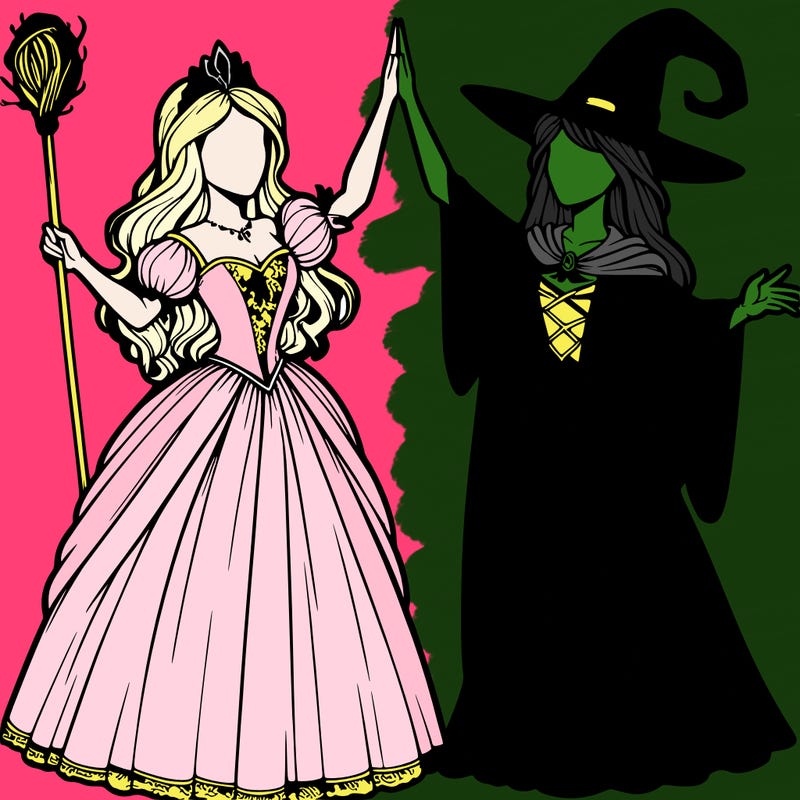 detailed realistic split of a princess and a witch