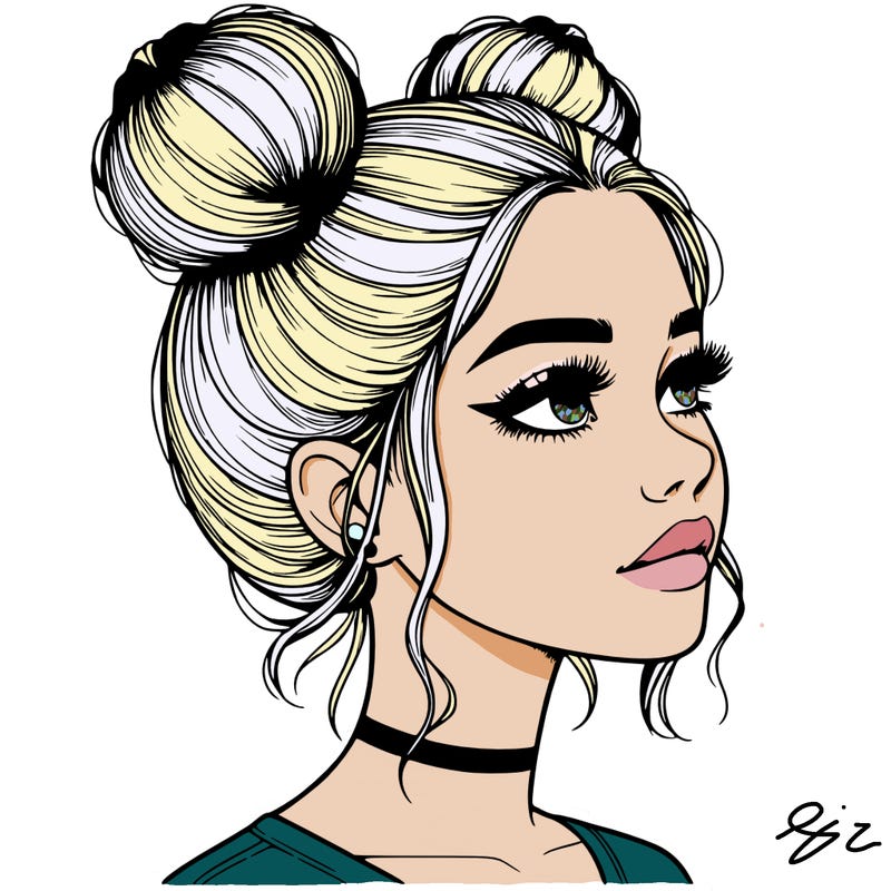 realistic girl with buns on the top of her head