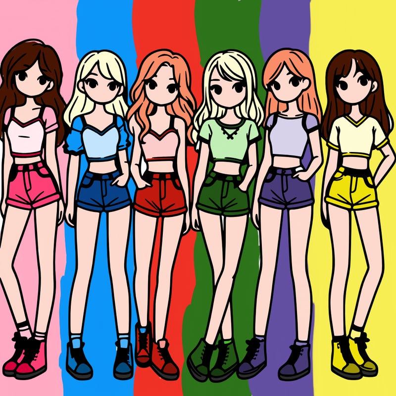 a group of girls wearing crop tops and shorts
