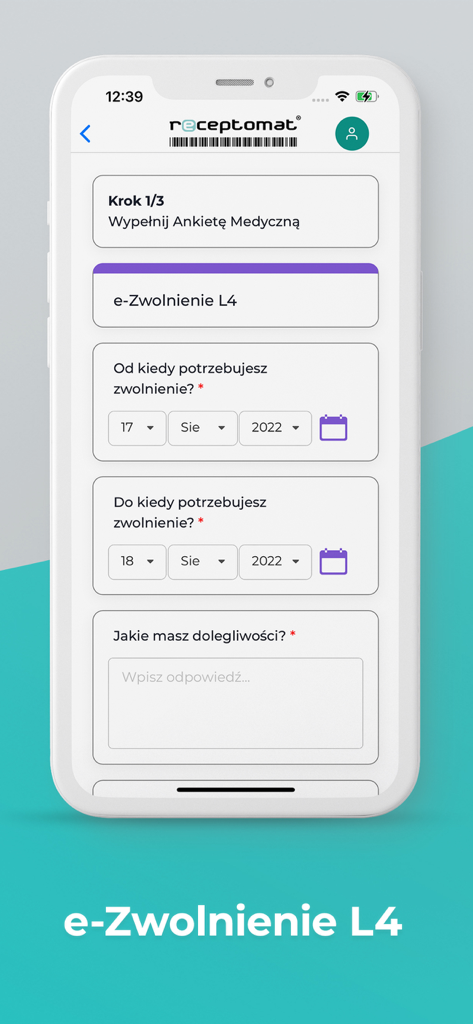 Receptomat - Interface de l'application Receptomat pour demander un certificat médical électronique d'arrêt de travail avec une enquête médicale