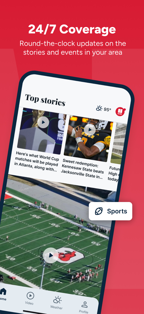 Atlanta News from 11Alive mobile app showing top stories and local sports coverage