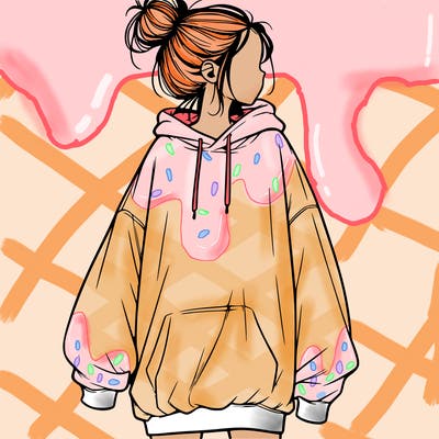 realistic girl with a oversized sweatshirt on and a bun