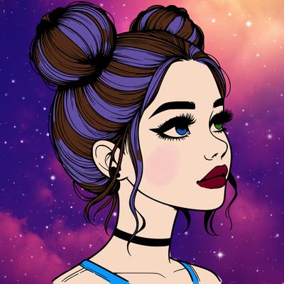 realistic girl with buns on the top of her head