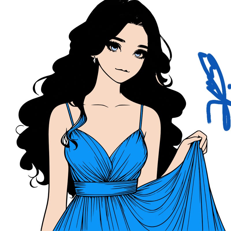 realistic girl in flowy silky prom dress