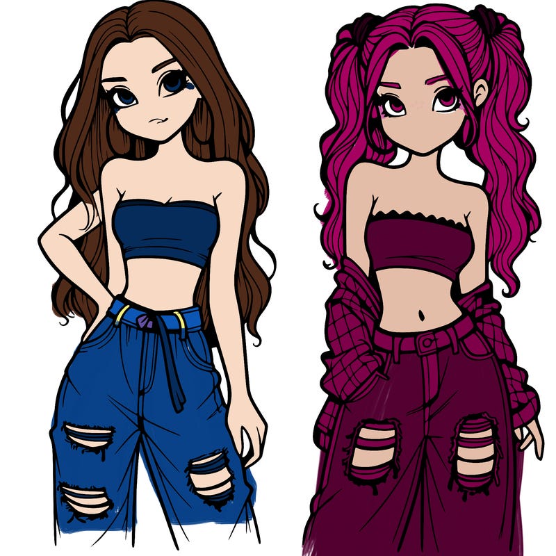 2 girls in crop tops and baggy jeans ripped