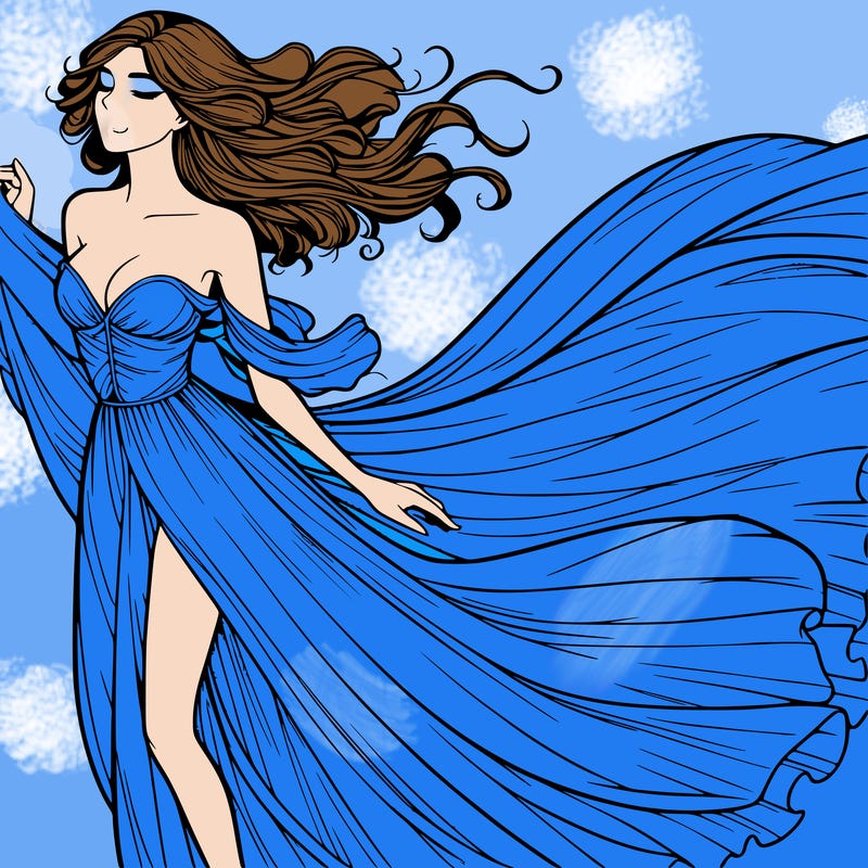 realistic woman in dress flowing the the wind