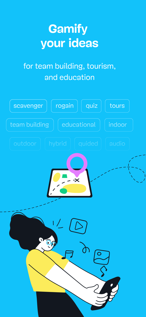 Loquiz - Loquiz app introduction screen highlighting gamification for team building and tourism