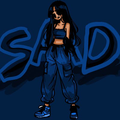 girl in baggy pants crop top and long hair