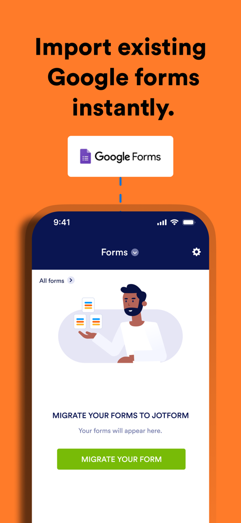 Screen showing how to import and migrate Google Forms into Jotform