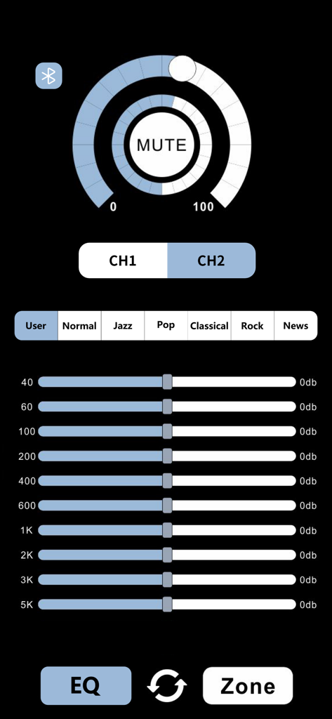 Car DSP Remote - Car DSP Remote app screen showing a 10-band equalizer and audio presets for vehicle sound tuning