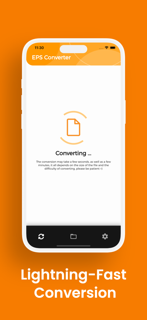 EPS Converter app interface showing an active file conversion process on an iPhone