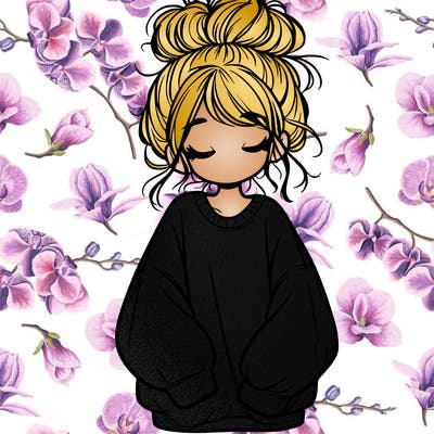 girl with baggy sweatshirt and messy bun