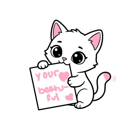 a small cat with a blank sheet of paper in its hand. the cat is sooooooo cute!