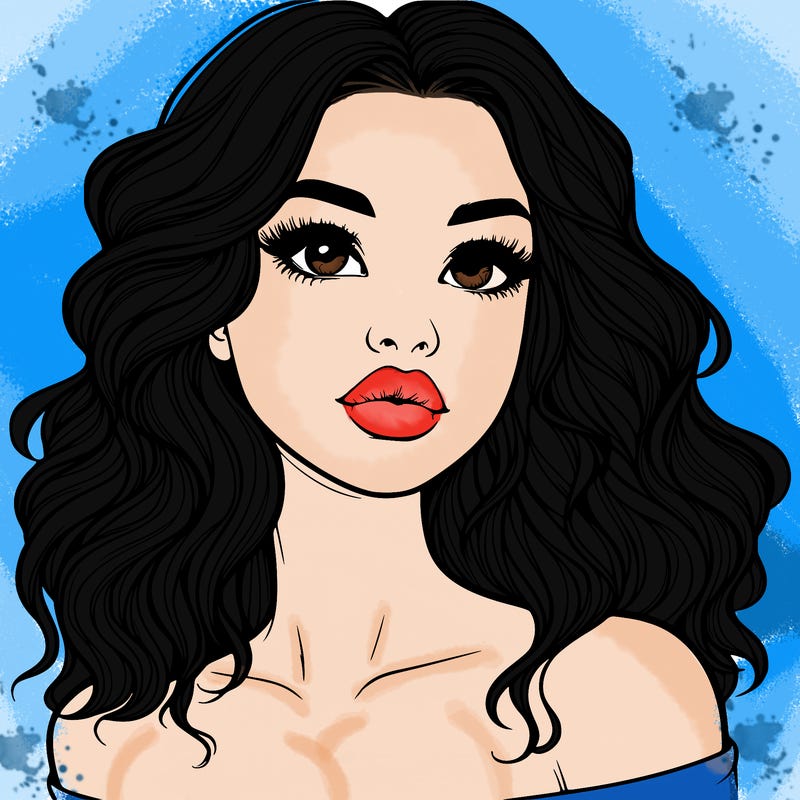 realistic girl with wavy hair and lips