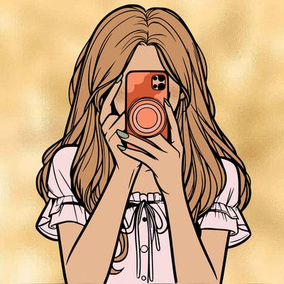 a realistic girl holding her phone taking pictures