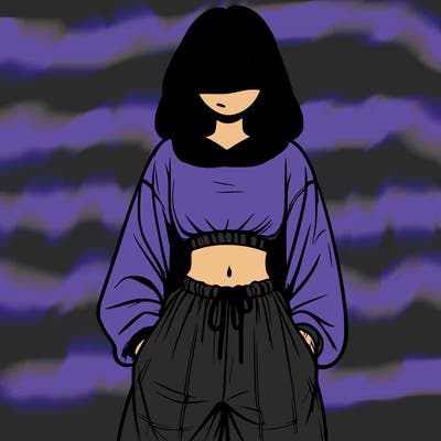 realistic girl faceless with baggy pants and a crop top