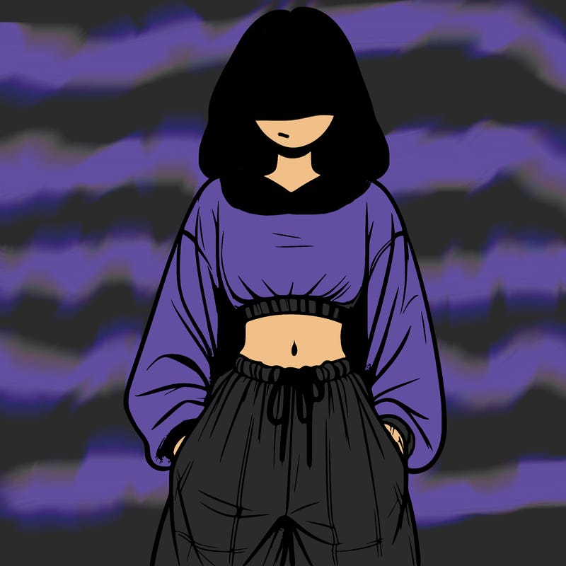 realistic girl faceless with baggy pants and a crop top
