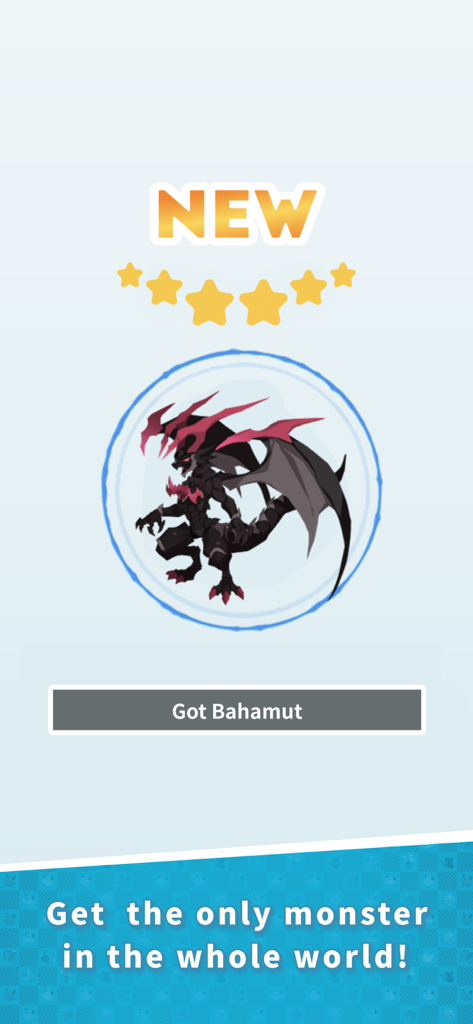 EGGRYPTO: Hatch! Own! Monster - A screenshot of EGGRYPTO showing the acquisition of a rare six star monster named Bahamut