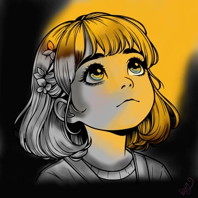 realistic girl looking up