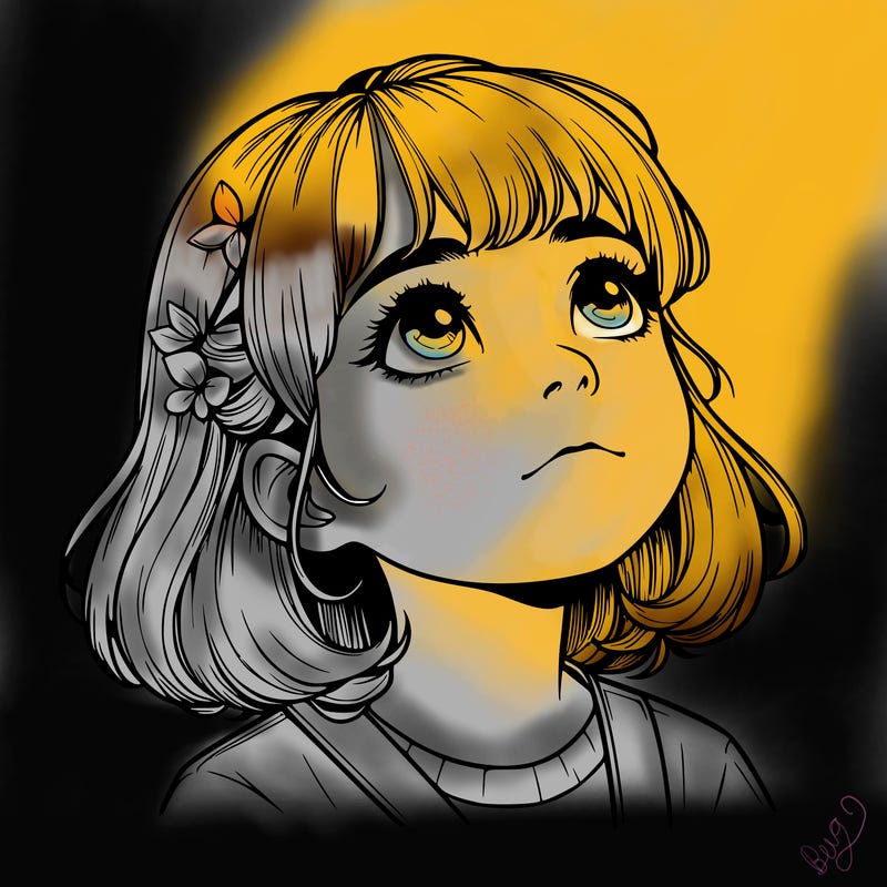 realistic girl looking up