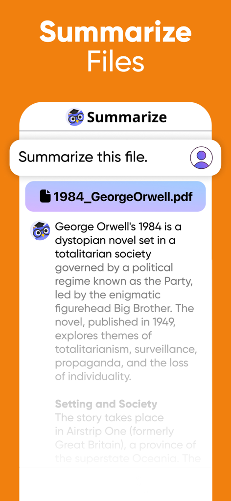 Nerd AI - Math Problem Solver - Interfaz de la aplicación Nerd AI que muestra un resumen conciso de un documento PDF