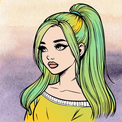 realistic girl with a high ponytail