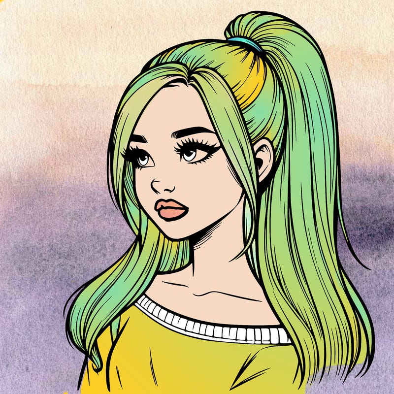 realistic girl with a high ponytail