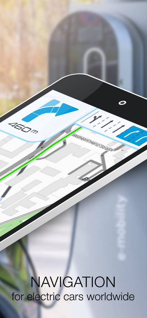 Pantalla de smartphone que muestra navegación giro a giro y un mapa para conductores de coches eléctricos
