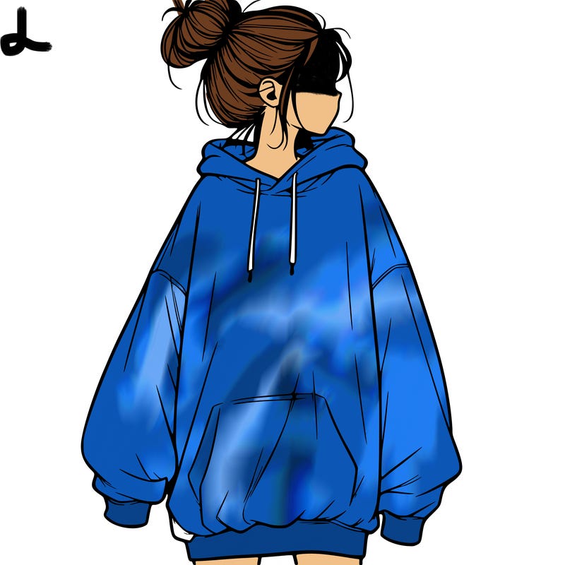 realistic girl with a oversized sweatshirt on and a bun