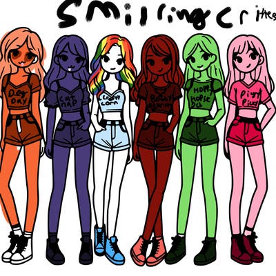 a group of girls wearing crop tops and shorts