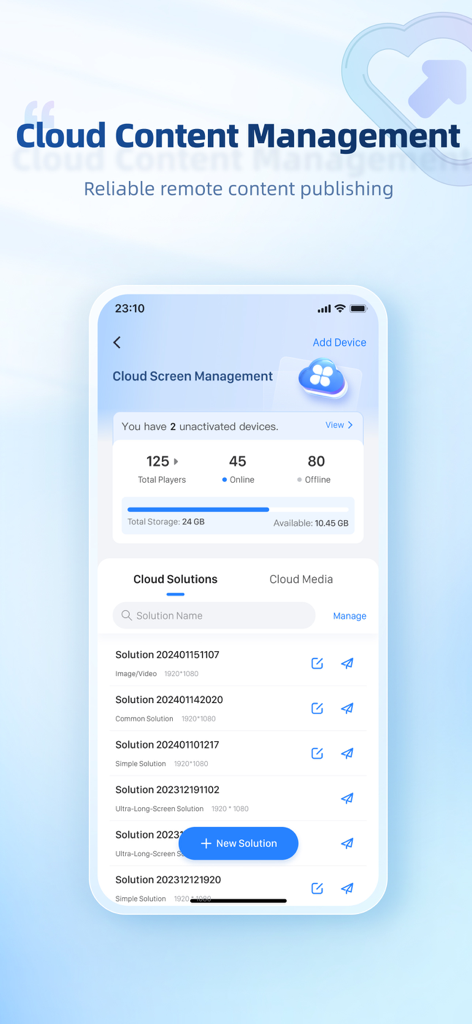 ViplexHandy - Painel do aplicativo móvel ViplexHandy para gerenciamento de telas de LED baseado em nuvem e rastreamento de players