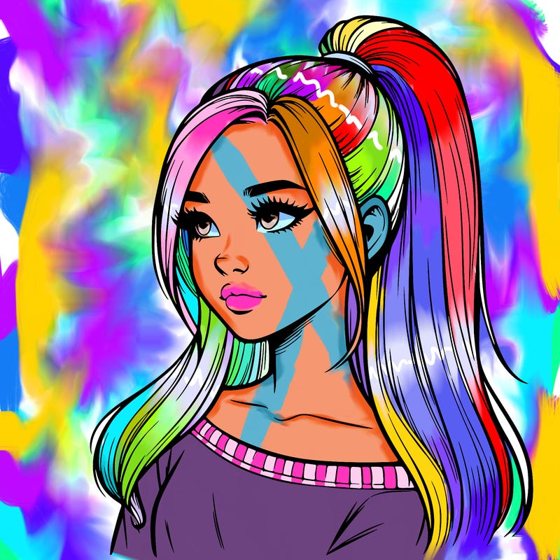 realistic girl with a high ponytail