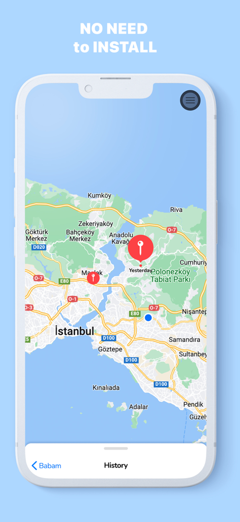 Mobile App-Oberfläche, die eine Karte mit Standortverlauf-Markierungen für das Familien-Tracking anzeigt